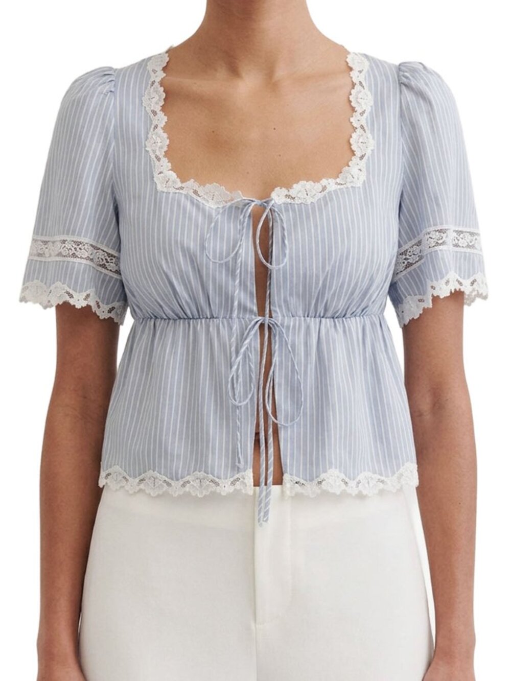 Reformation Margot Top Bueno Stripe Blue White Striped Peplum Blouse XS